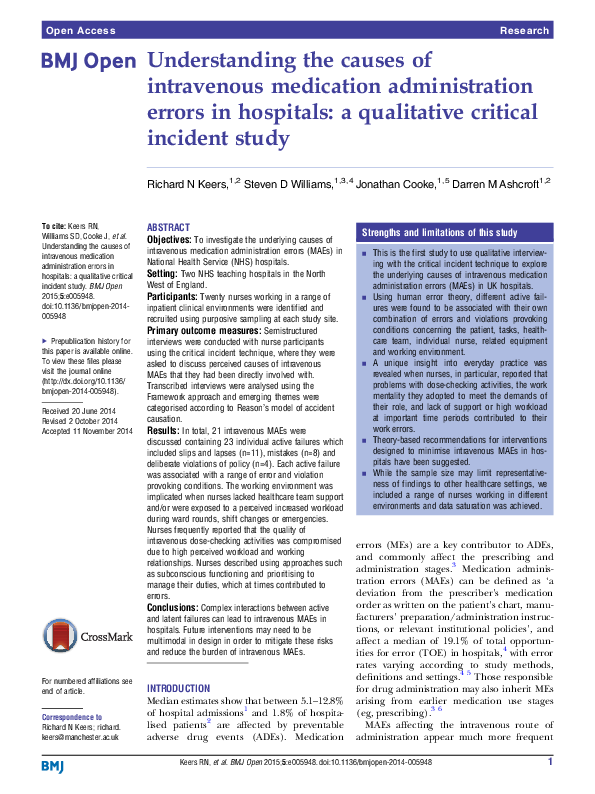 (PDF) Understanding the causes of intravenous medication administration
