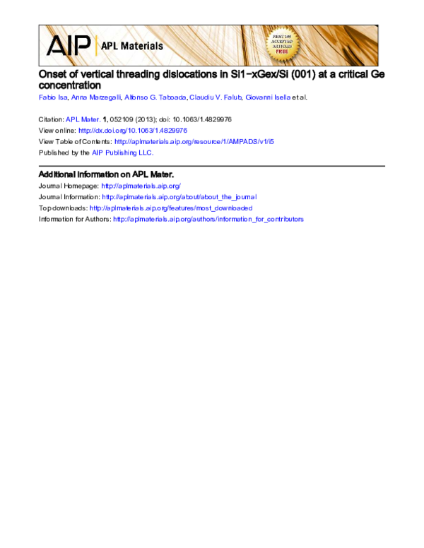 (PDF) Onset of vertical threading dislocations in Si1−xGex∕Si (001) at