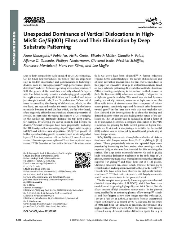 (PDF) Unexpected Dominance of Vertical Dislocations in HighMisfit Ge