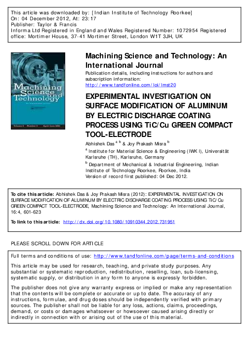 (PDF) EXPERIMENTAL INVESTIGATION ON SURFACE MODIFICATION OF ALUMINUM BY ...