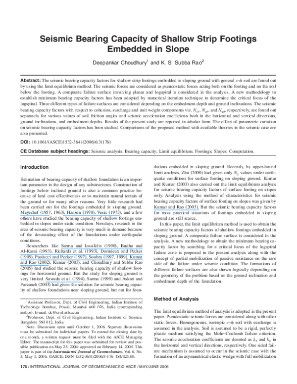 (PDF) Seismic bearing capacity of shallow strip footings embedded in slope
