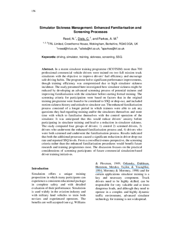(PDF) Simulator sickness management: Enhanced familiarisation and ...