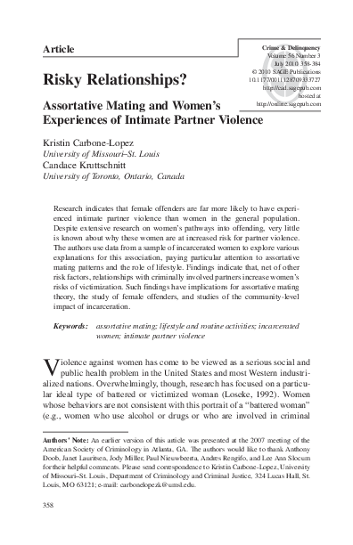 (PDF) Risky Relationships?: Assortative Mating and Women's Experiences ...
