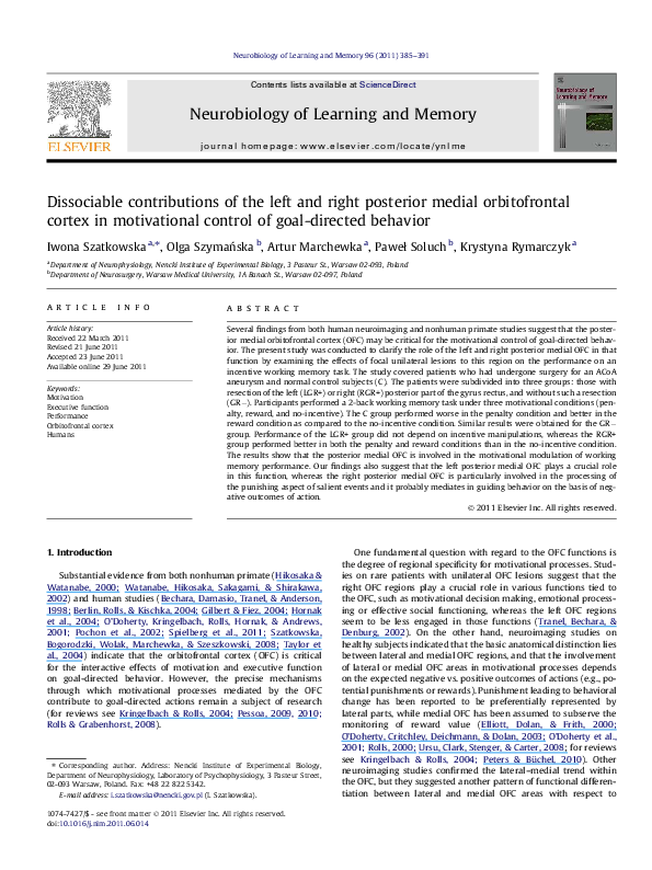 (PDF) Dissociable contributions of the left and right posterior medial ...