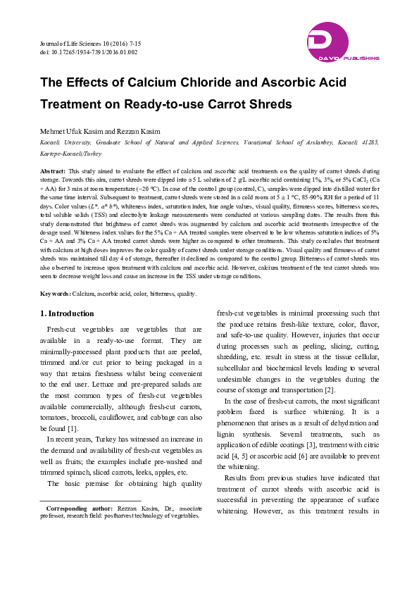 (PDF) The Effects of Calcium Chloride and Ascorbic Acid Treatment on ...
