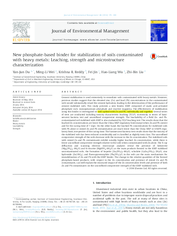 (PDF) New phosphatebased binder for stabilization of soils contaminated with heavy metals