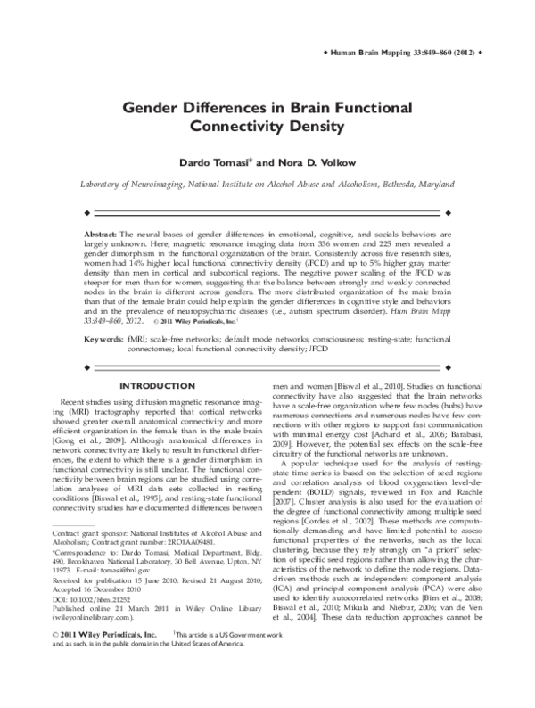 (PDF) Gender differences in brain functional connectivity density