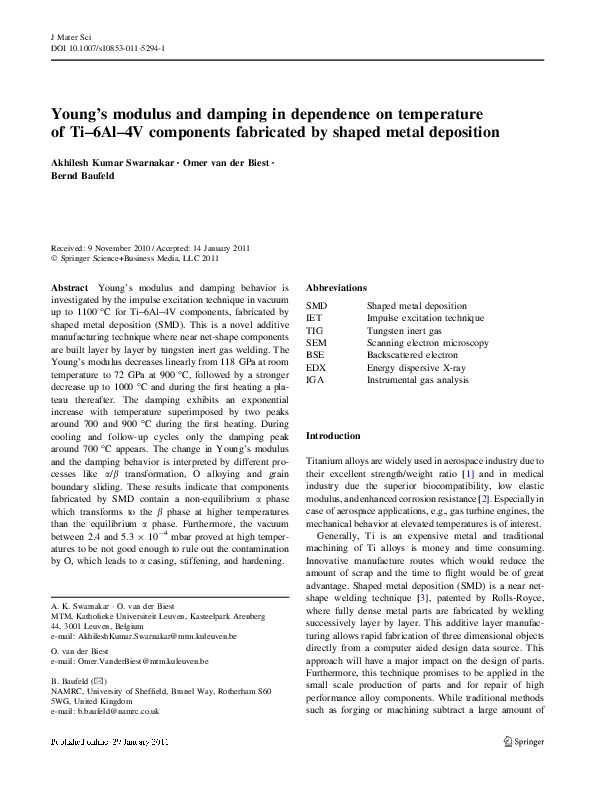 (PDF) Young’s modulus and damping in dependence on temperature of Ti