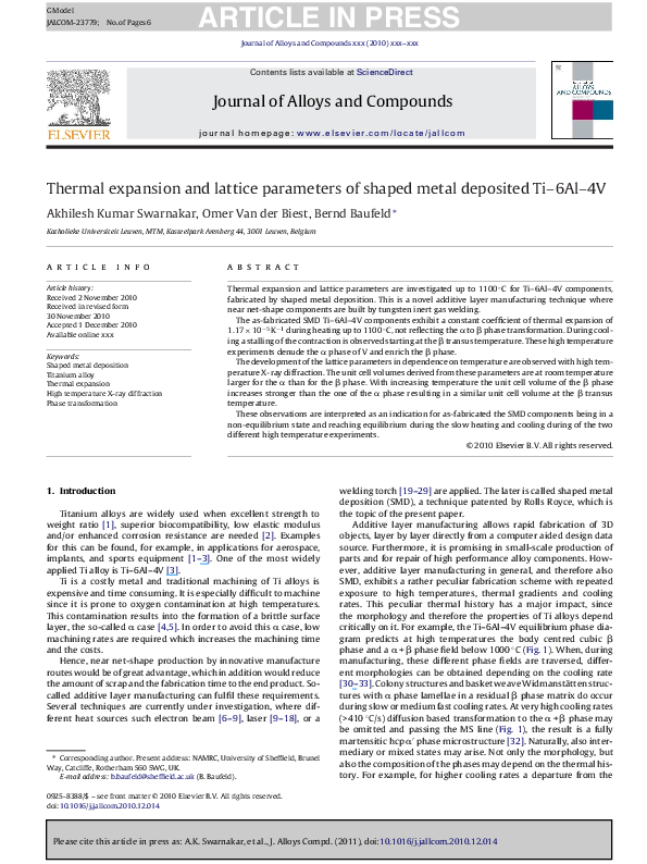 (PDF) Thermal expansion and lattice parameters of shaped metal