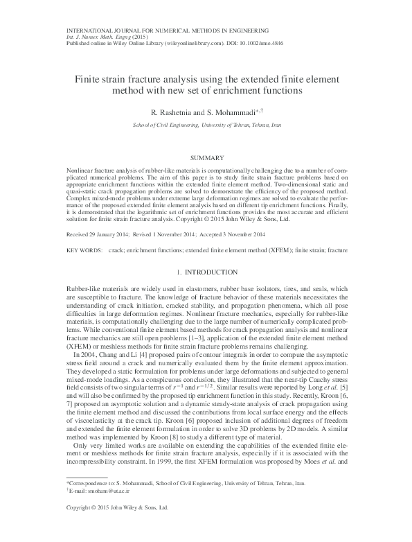 (PDF) Finite strain fracture analysis using the extended finite element ...