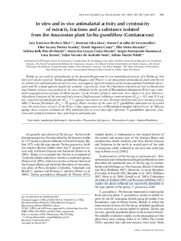 (PDF) In vitro and in vivo antimalarial activity and cytotoxicity of ...