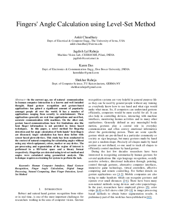 (PDF) Fingers' Angle Calculation Using LevelSet Method Karen Das
