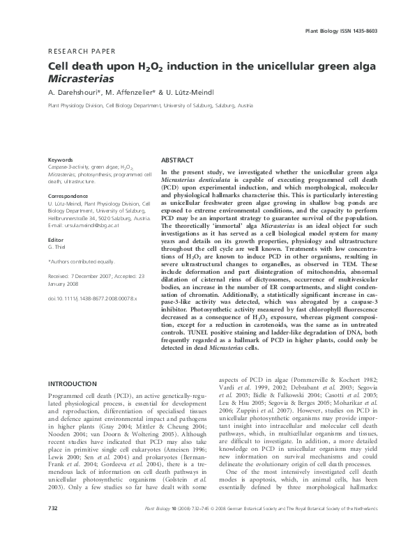 (PDF) Cell death upon H 2 O 2 induction in the unicellular green alga ...