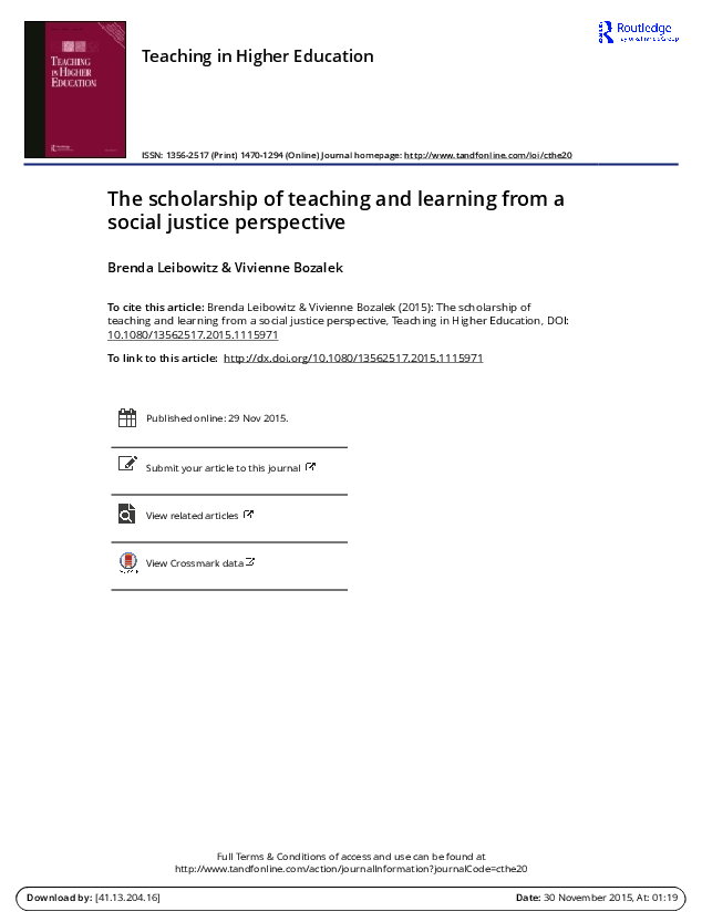 (PDF) The scholarship of teaching and learning from a social justice ...