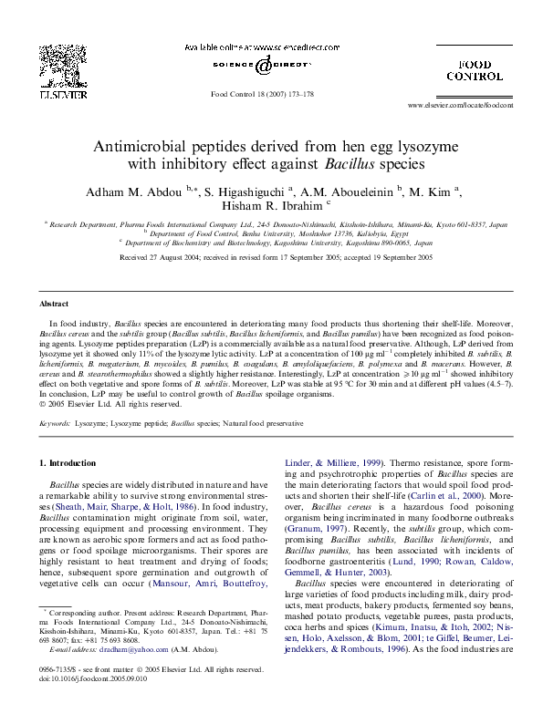 (PDF) Antimicrobial peptides derived from hen egg lysozyme with ...