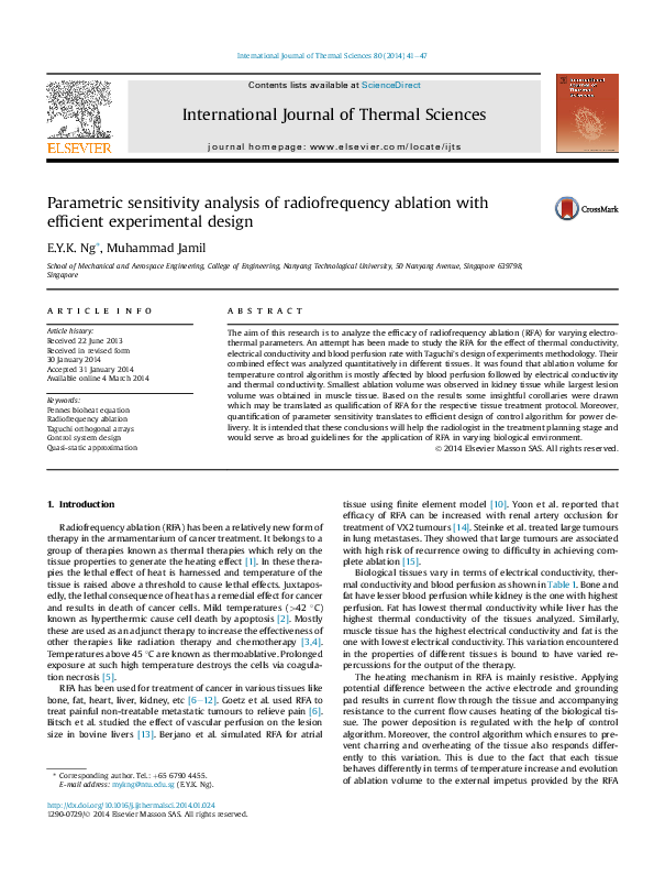 (PDF) Parametric sensitivity analysis of radiofrequency ablation with ...