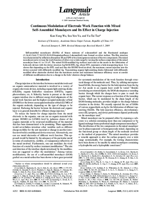(PDF) Continuous Modulation of Electrode Work Function with Mixed Self ...