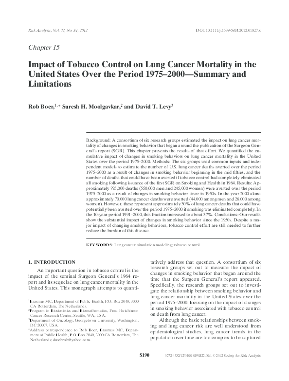 (PDF) Chapter 15: Impact of tobacco control on lung cancer mortality in ...
