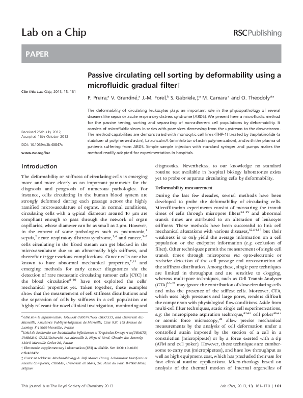 (PDF) Passive circulating cell sorting by deformability using a ...