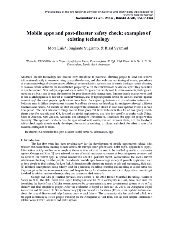 (PDF) Mobile apps and post-disaster safety check: examples of existing ...