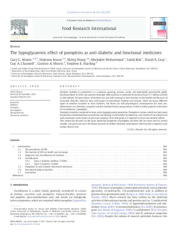 (PDF) The hypoglycaemic effect of pumpkins as anti-diabetic and ...