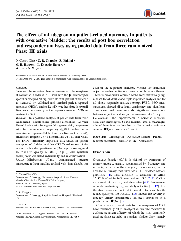 (PDF) The effect of mirabegron on patient-related outcomes in patients ...