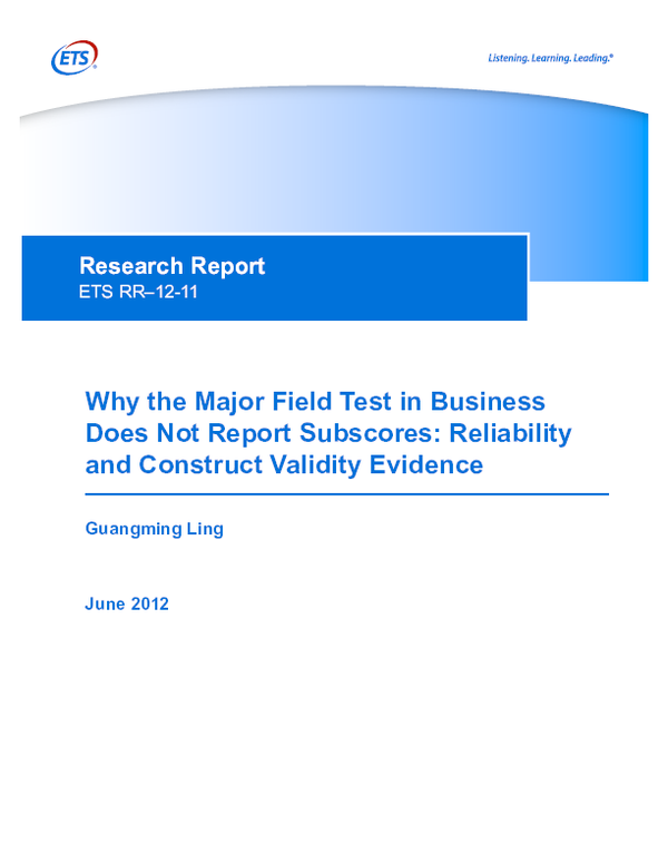 (PDF) WHY THE MAJOR FIELD TEST IN BUSINESS DOES NOT REPORT SUBSCORES