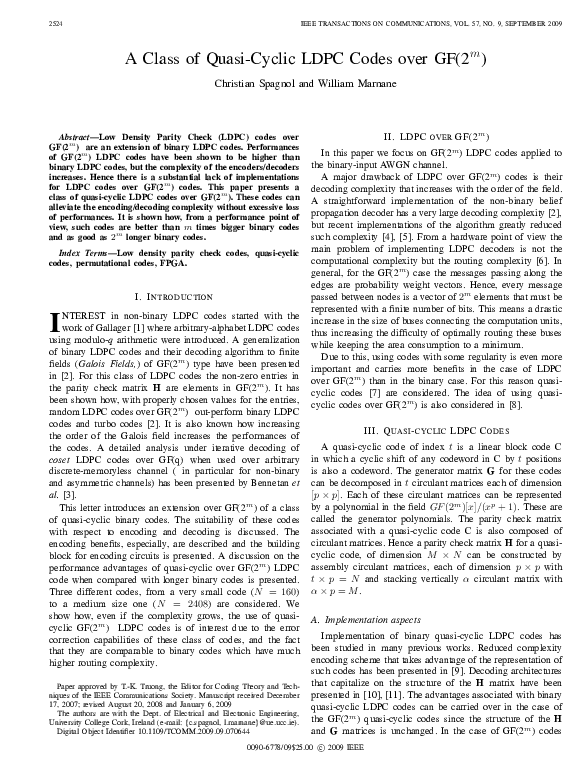 (PDF) A class of quasi-cyclic LDPC codes over GF(2 m )