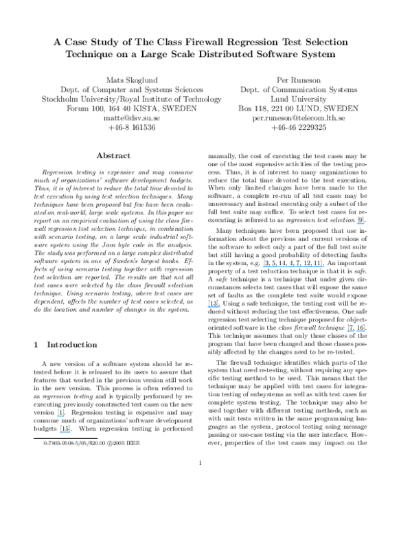 (PDF) A case study of the class firewall regression test selection ...