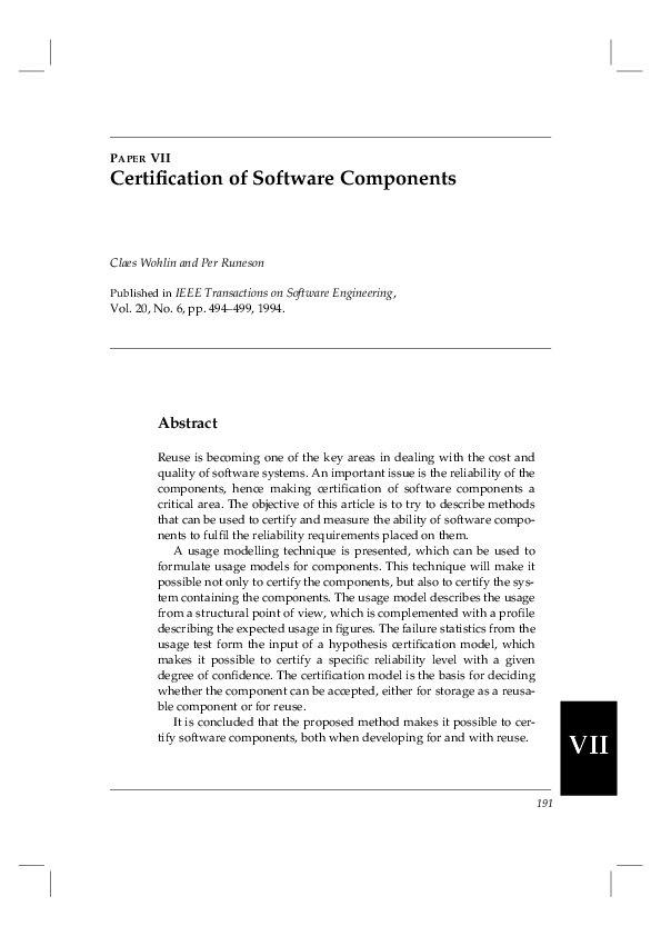 (PDF) Certification of software components