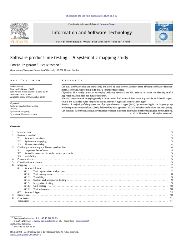 (PDF) Software product line testing - A systematic mapping study