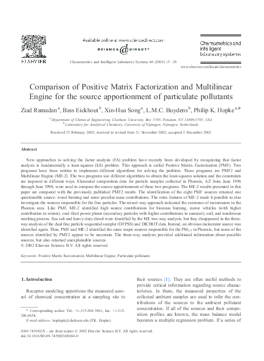 (PDF) Comparison of Positive Matrix Factorization and Multilinear ...