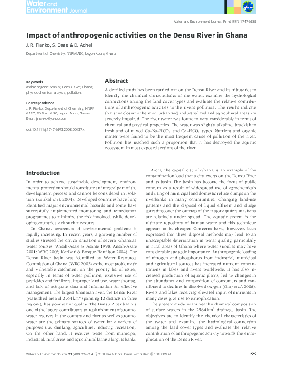 (PDF) Impact of anthropogenic activities on the Densu River in Ghana