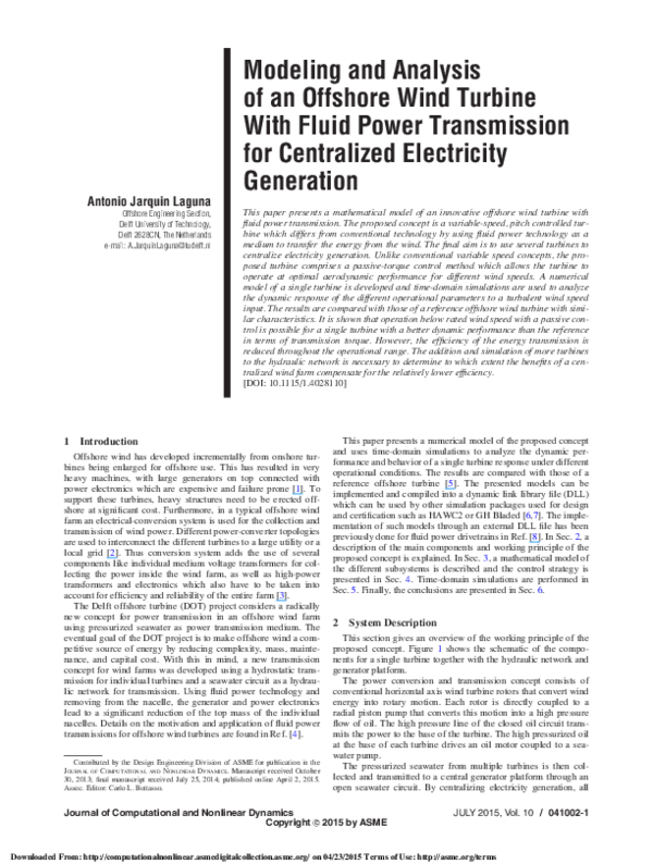 (PDF) Modeling and analysis of an offshore wind turbine with fluid ...