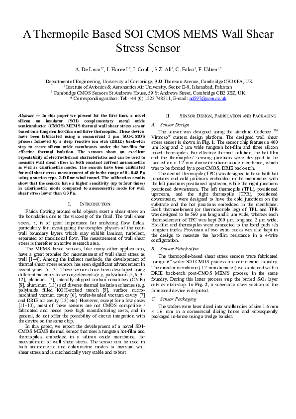 (DOC) A Thermopile Based SOI CMOS MEMS Wall Shear Stress Sensor