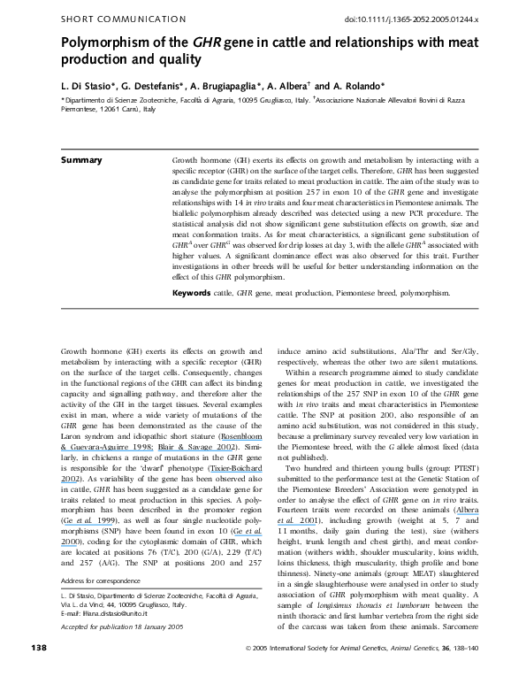 (PDF) Polymorphism of the GHR gene in cattle and relationships with