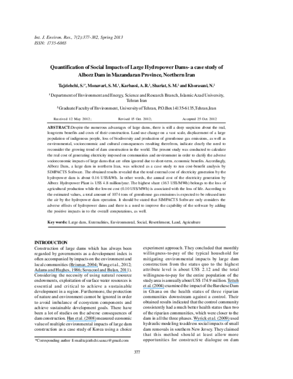 (PDF) Quantification of social impacts of large hydropower dams- a case ...