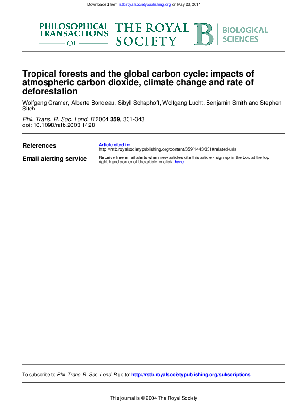 (PDF) Tropical forests and the global carbon cycle: impacts of ...