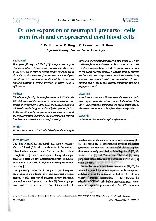 (PDF) Ex vivo expansion of neutrophil precursor cells from fresh and ...