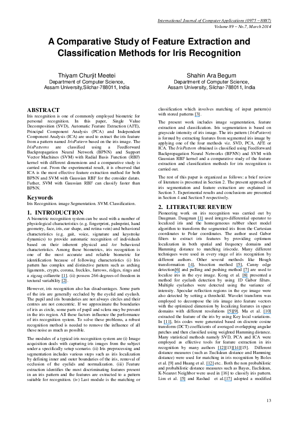 (PDF) A Comparative Study of Feature Extraction and Classification ...