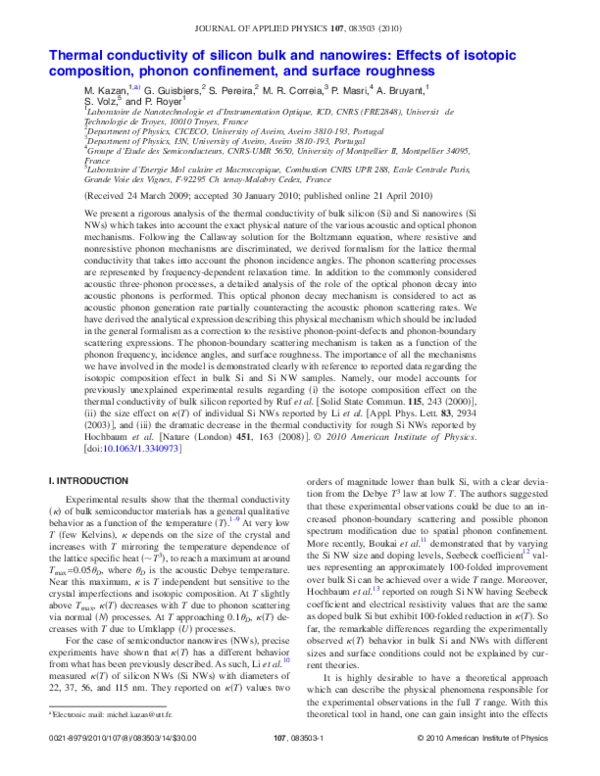 (PDF) Thermal conductivity of silicon bulk and nanowires: Effects of ...