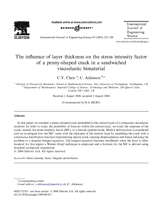 (PDF) The influence of layer thickness on the stress intensity factor ...
