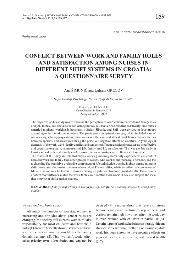(PDF) Conflict Between Work and Family Roles and Satisfaction among ...