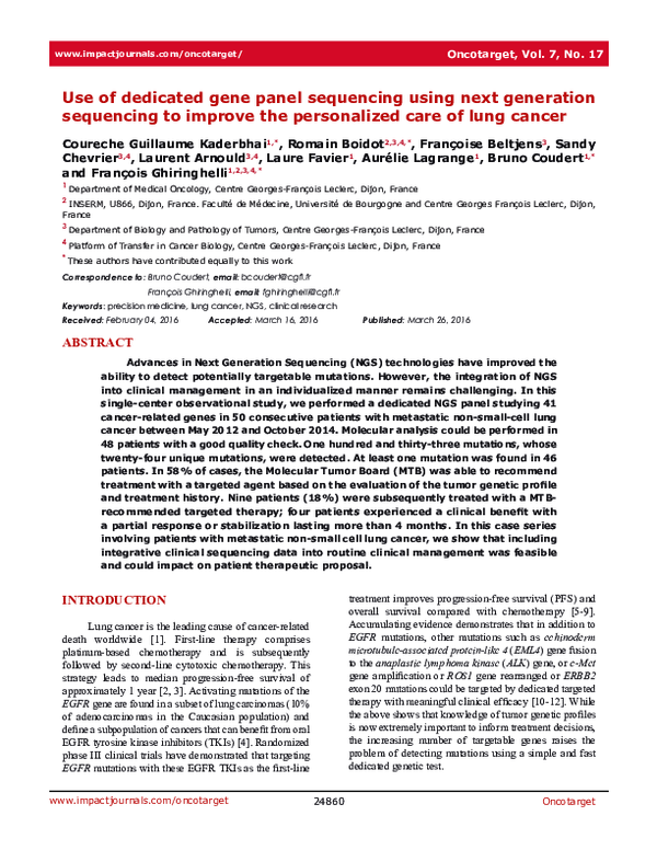 (PDF) Use of dedicated gene panel sequencing using next generation ...