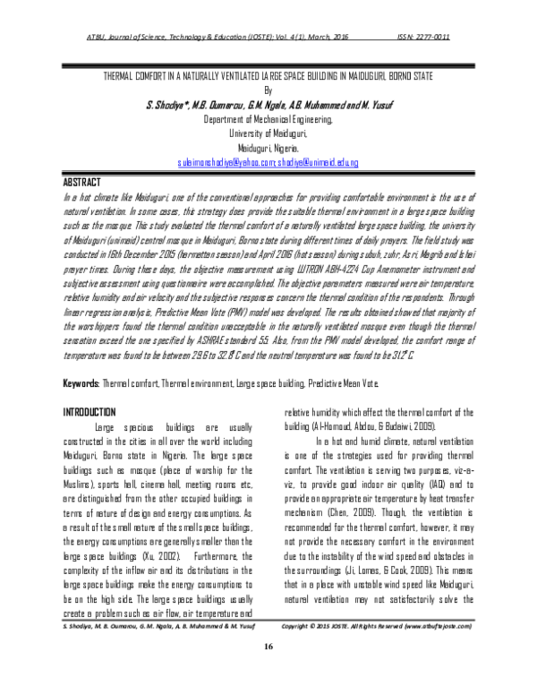 (PDF) THERMAL COMFORT IN A NATURALLY VENTILATED LARGE SPACE BUILDING IN ...