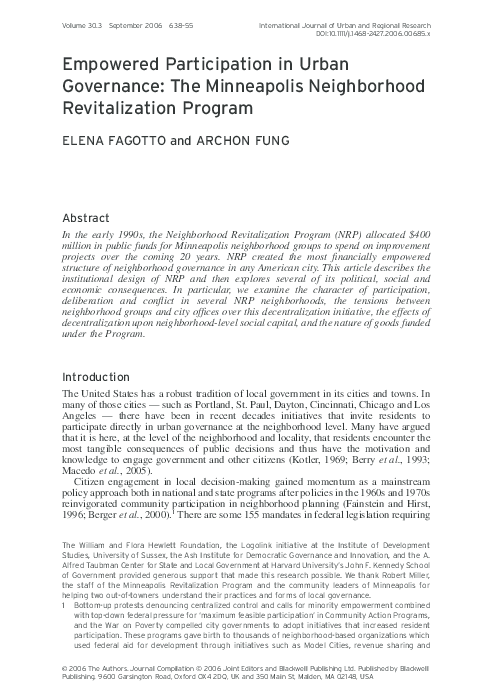 PDF) Empowered participation in urban governance: the Minneapolis