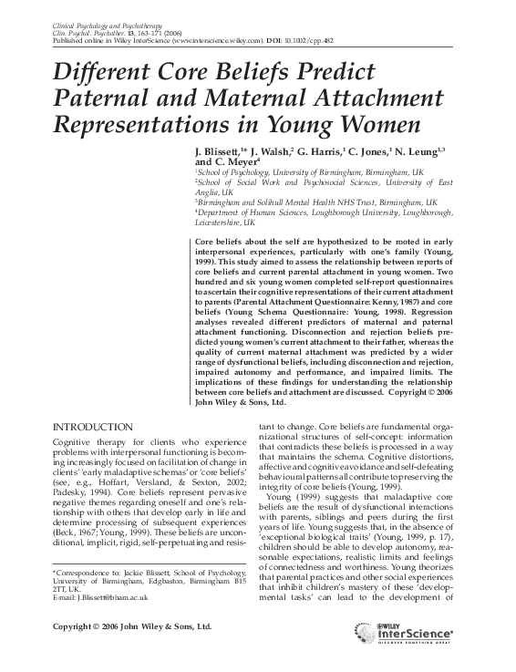 (PDF) Different core beliefs predict paternal and maternal attachment ...