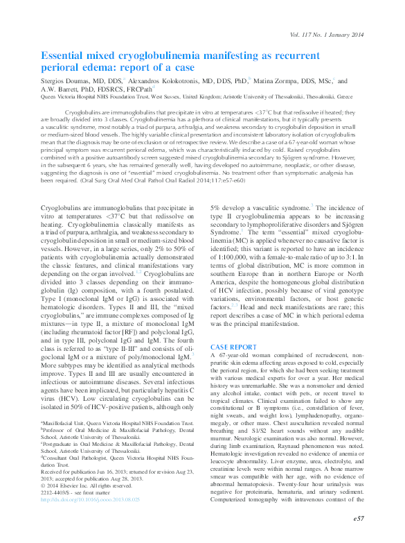 (PDF) Essential mixed cryoglobulinemia manifesting as recurrent