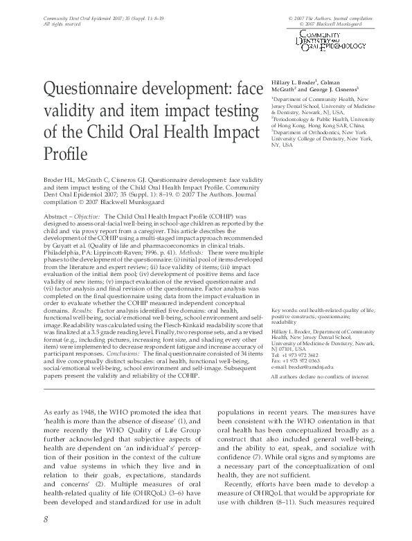 (PDF) Questionnaire development face validity and item impact testing