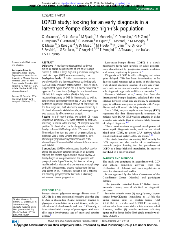 (PDF) LOPED study: looking for an early diagnosis in a late-onset Pompe ...